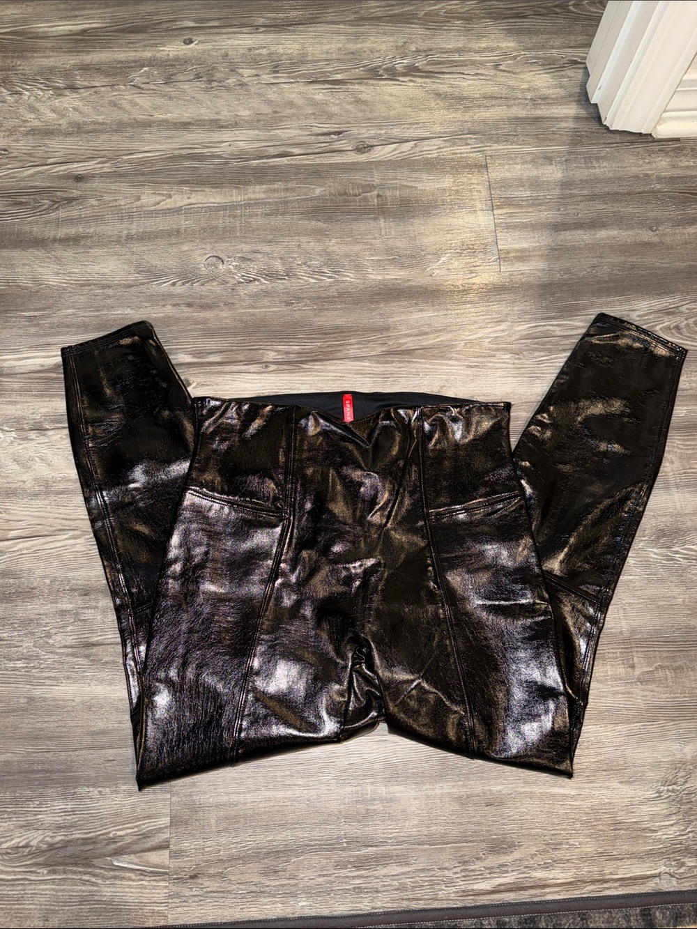 SPANX Glossy Black Faux-Leather Skinny Jeans
